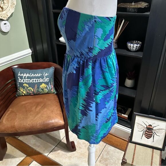 Shoshanna Blue Watercolor Strapless Dress Size 2 - Picture 4 of 12
